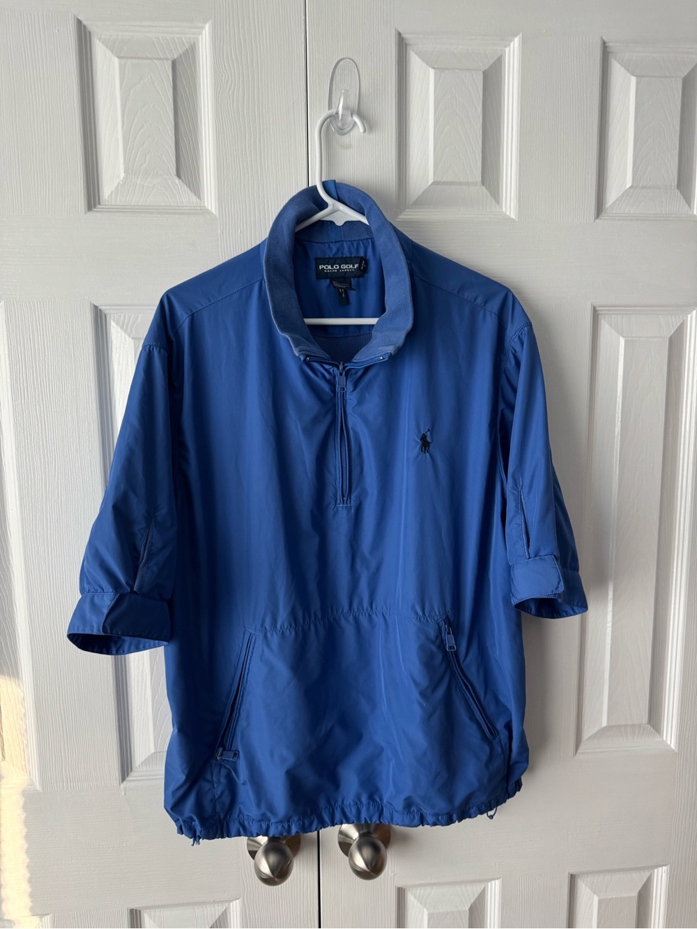 Polo Golf Ralph Lauren Blue Windbreaker Quarter Zip Jacket L Mesh Lined Vtg